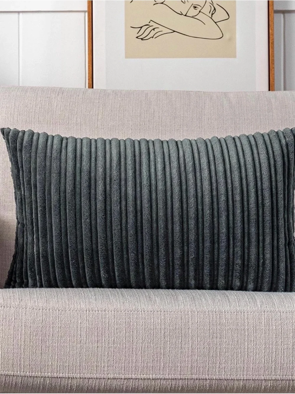 Textured Corduroy Decorative Lumbar Pillowcover in Dark Grey